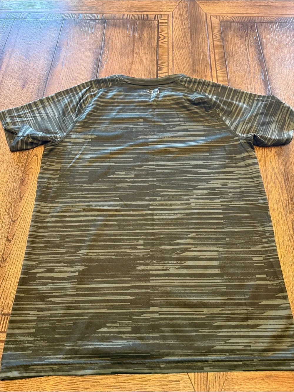 Under Armour Olive Green Striped Logo Performance Tee